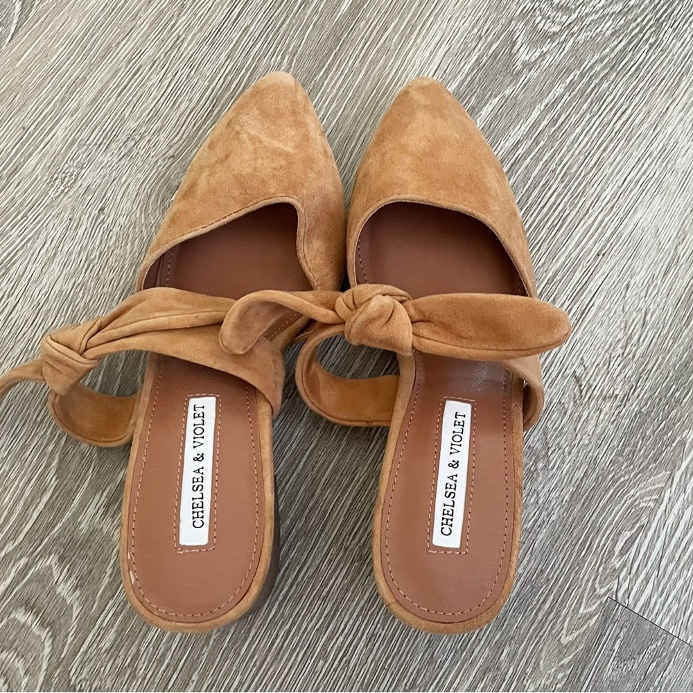Chelsea & Violet Camel Suede Mules